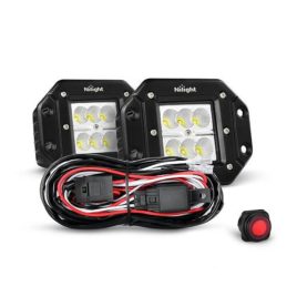 Nilight 18W Flush Mount LED Flood Lights With Wiring Harness (Pair)